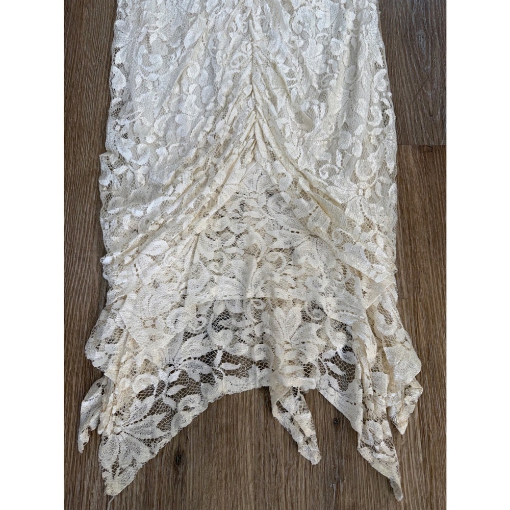 Whimsigoth Boho Floral Lace Handkerchief Hem Midi Dress Womens S Cream Vintage - Picture 7 of 9